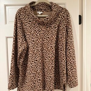J. Jill Leopard Print Cowl Neck Tunic XL Cozy Brushed Knit